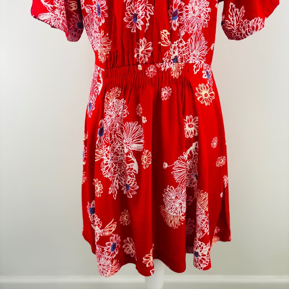 Free People Blue Hawaii Red Floral Print Mini Dress Bohemian Side Pockets Small - Picture 7 of 11